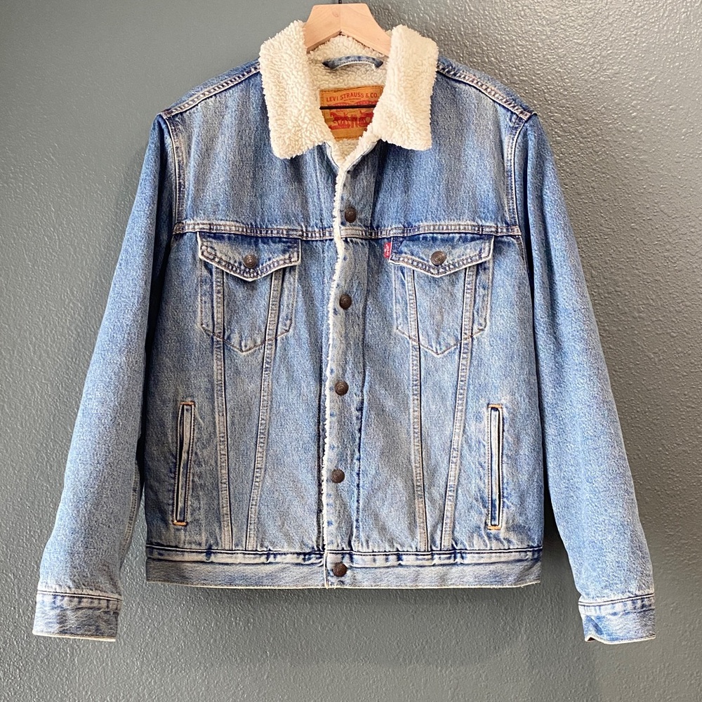 Levi's Medium Mens Type III Sherpa Trucker Jacket Light Blue Denim Jacket